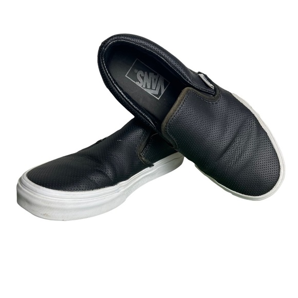 Vans Perf Black Leather Slip On Perforated  Unisex Shoes US Men 5 US Woman 6.5 - Picture 3 of 15